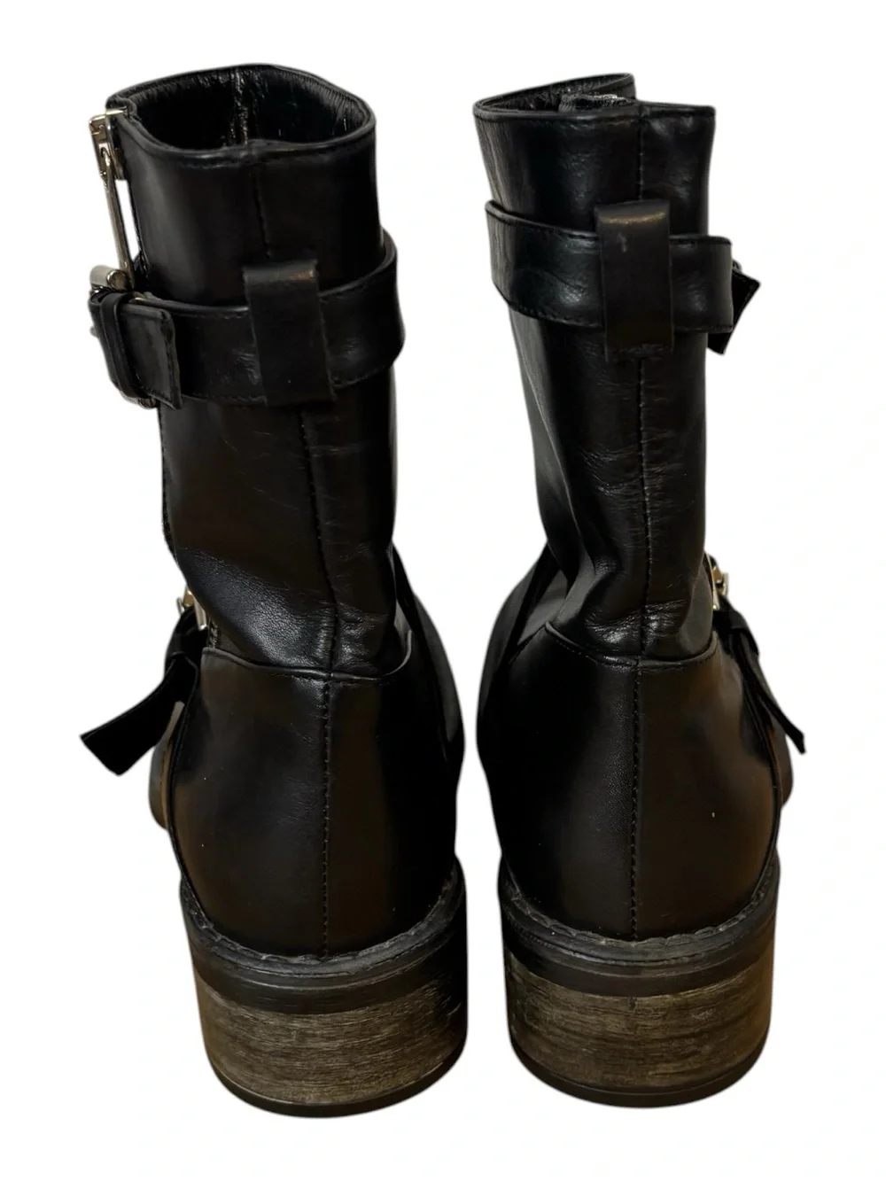 Aquatalia Black Leather Buckle Zip Moto Boots Women’s Size 6.5
